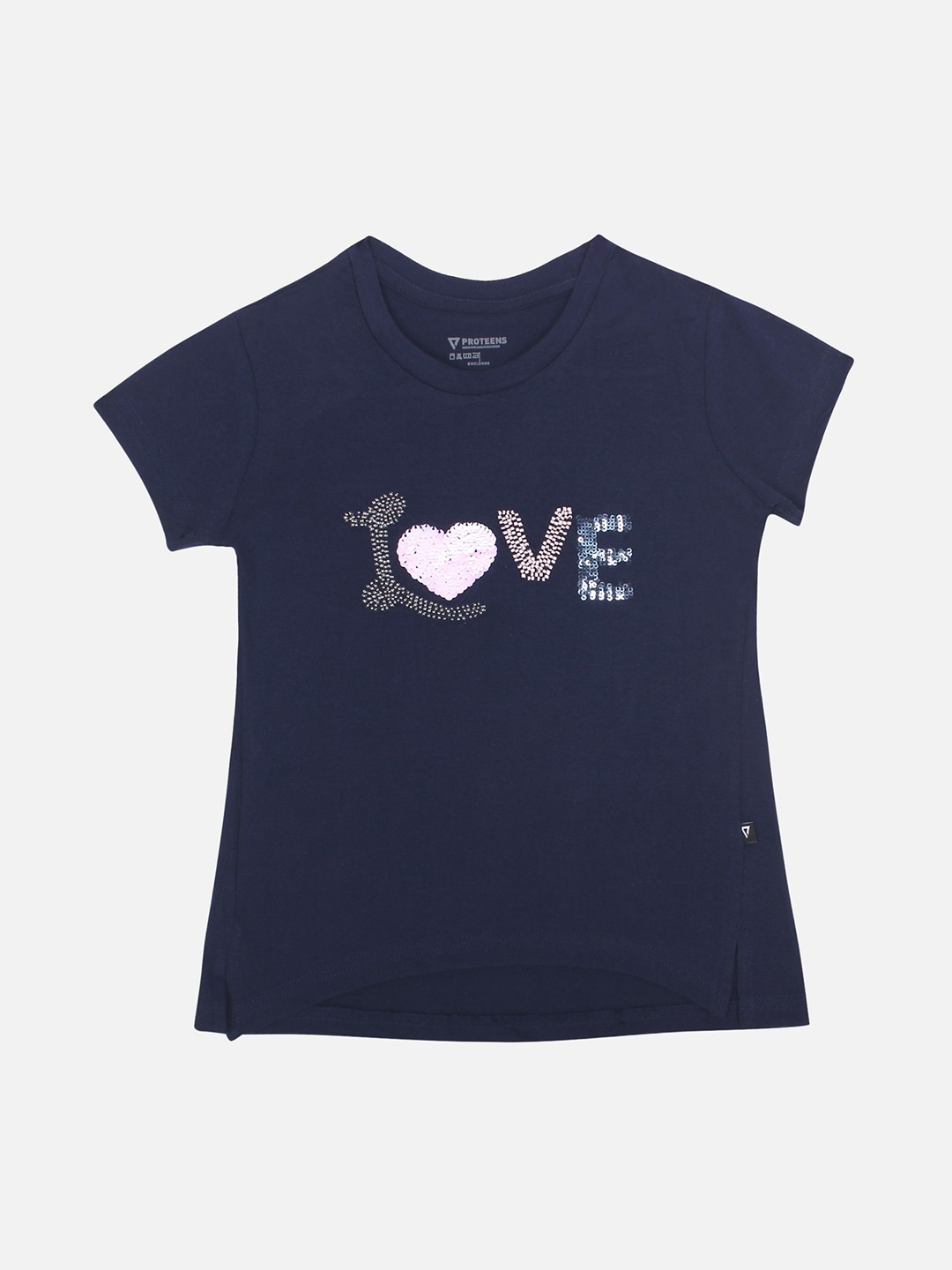 

PROTEENS Girls Navy Blue & Pink Embellished Round Neck T-shirt
