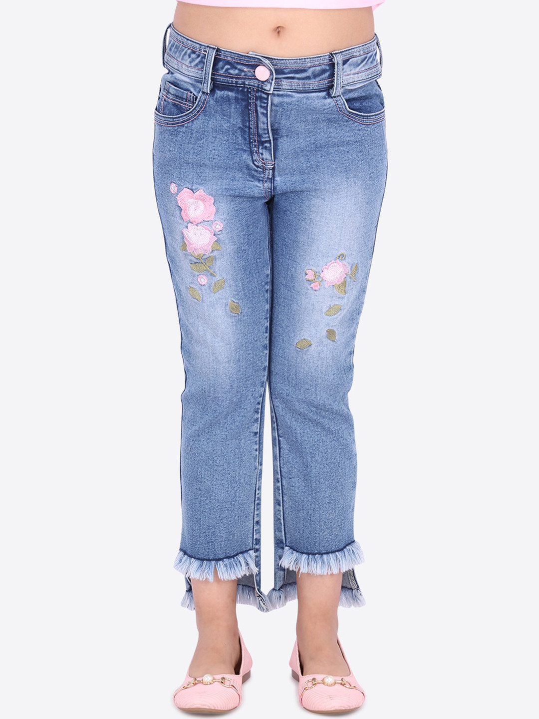 

CUTECUMBER Girls Blue Regular Fit Mid-Rise Mildly Distressed Jeans