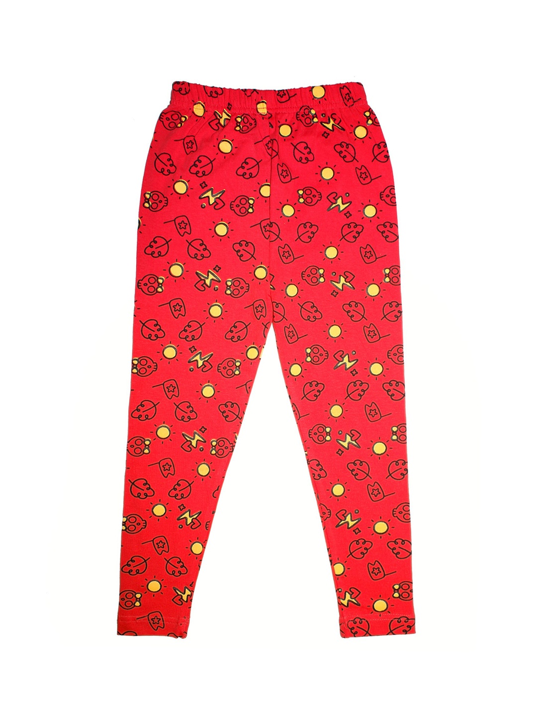 

KiddoPanti Girls Red & Yellow Printed Ankle-Length Leggings