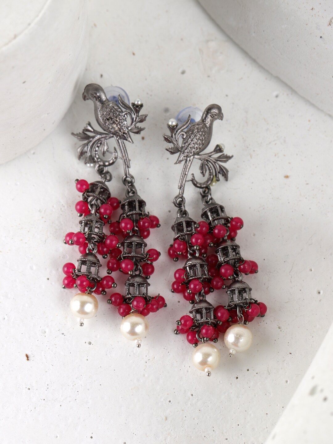 

Fabstreet Pink & Silver-Toned Classic Drop Earrings