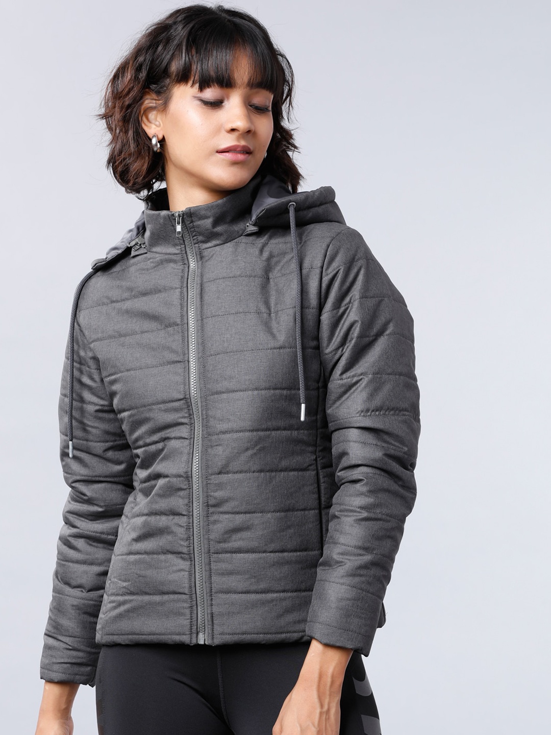 

Tokyo Talkies Women Charcoal Grey Solid Padded Jacket
