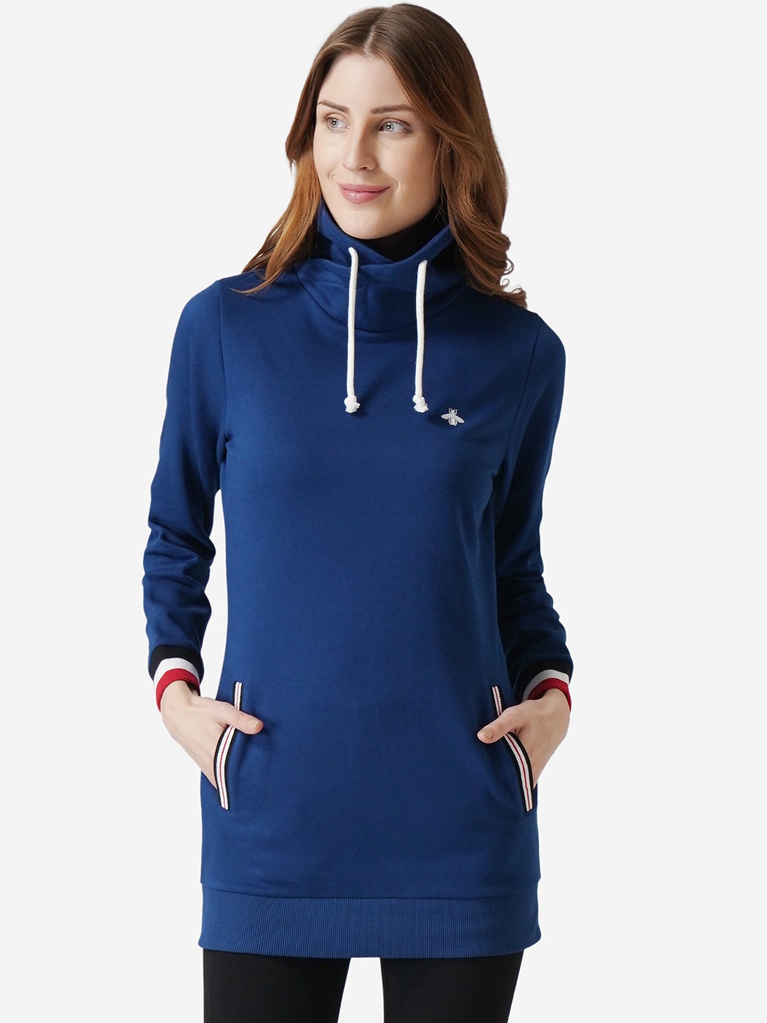 

Mode by Red Tape Women Navy Blue Solid Hooded Sweatshirt