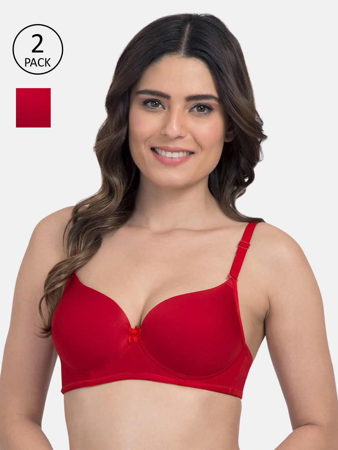 

Tweens Pack of 2 Red Solid Non-Wired Heavily Padded Everyday Bras TW-91570-2PC-RD-30B