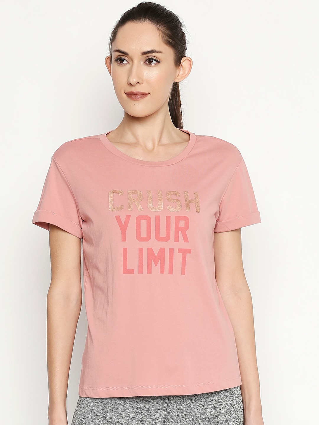 

Ajile by Pantaloons Women Pink Printed Round Neck T-shirt