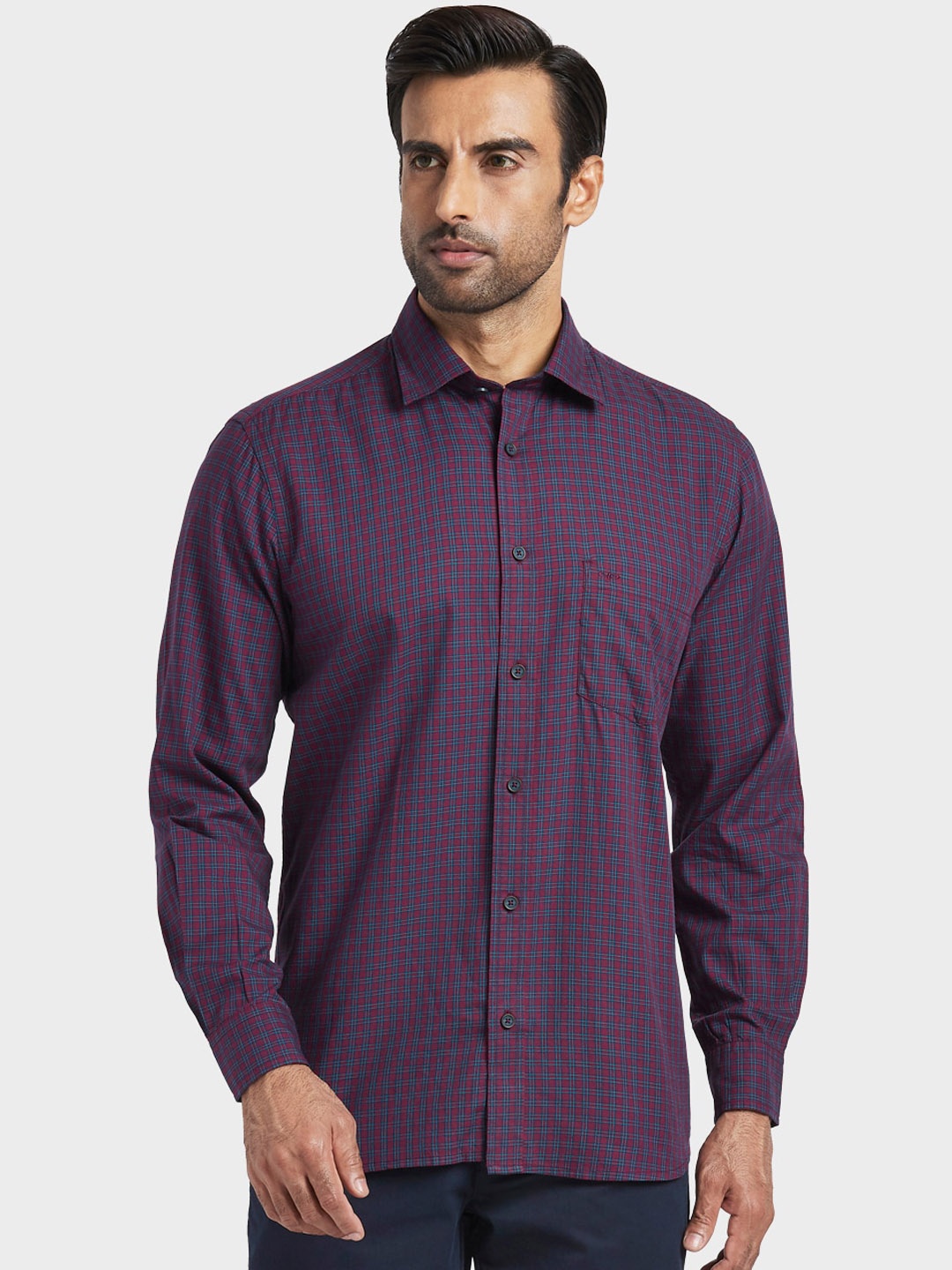 

ColorPlus Men Purple Regular Fit Checked Casual Shirt
