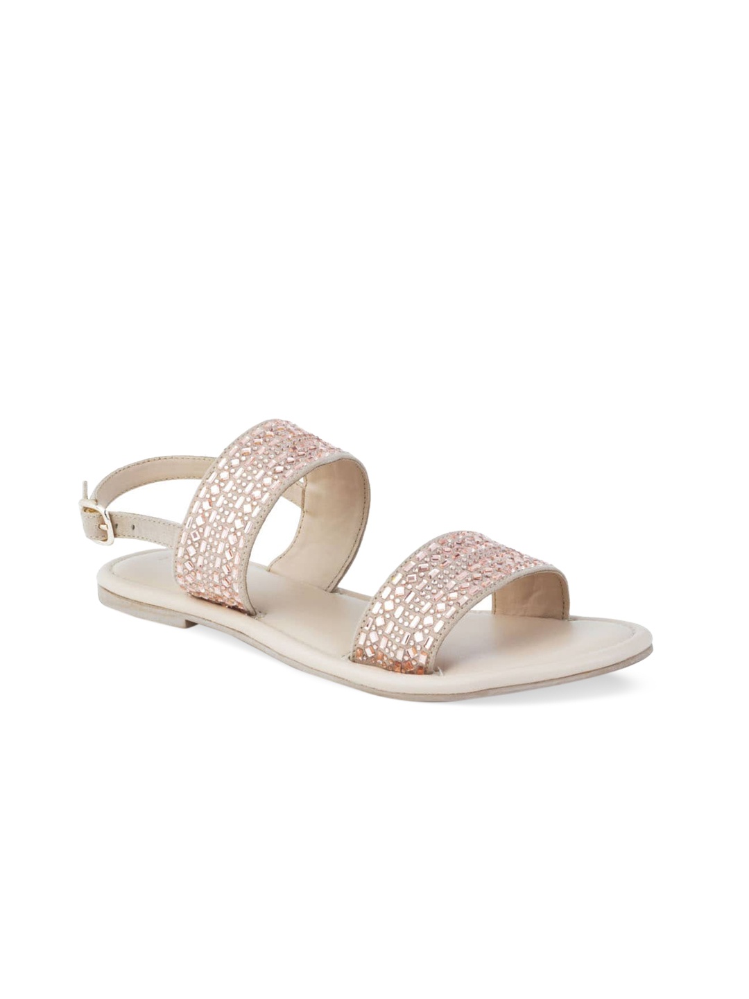 

London Rag Women Peach-Coloured Embellished Suede Open Toe Flats