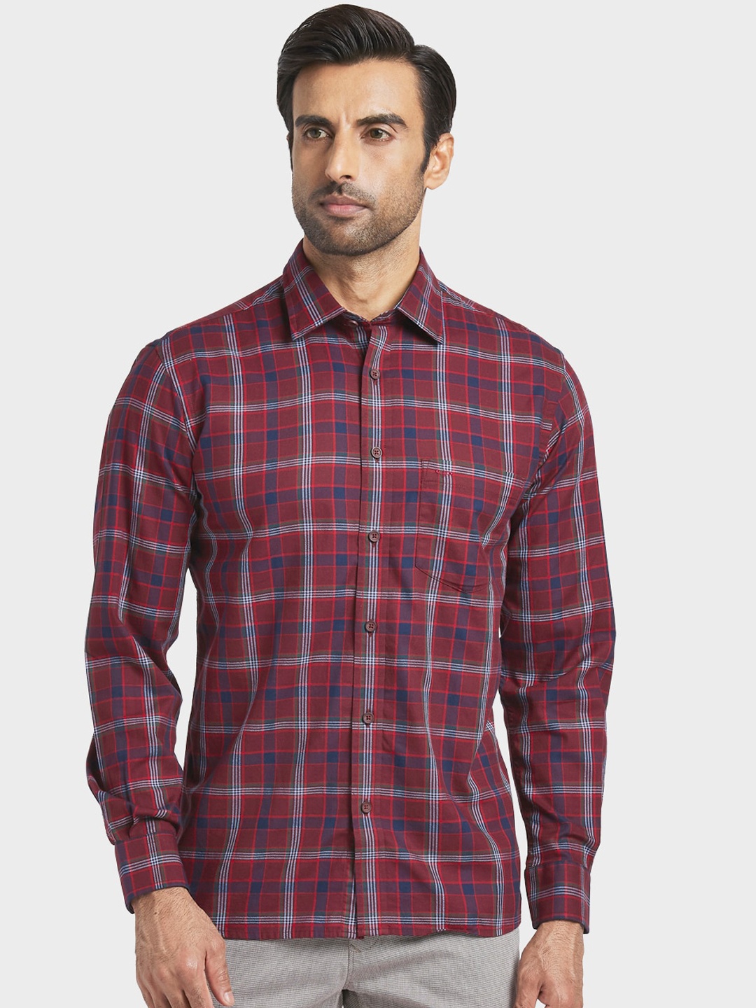

ColorPlus Men Red & Blue Regular Fit Checked Casual Shirt