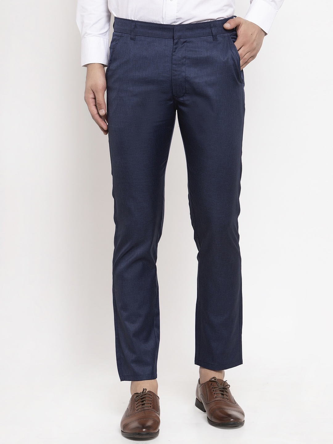 

JAINISH Men Navy Blue Smart Slim Fit Solid Regular Trousers