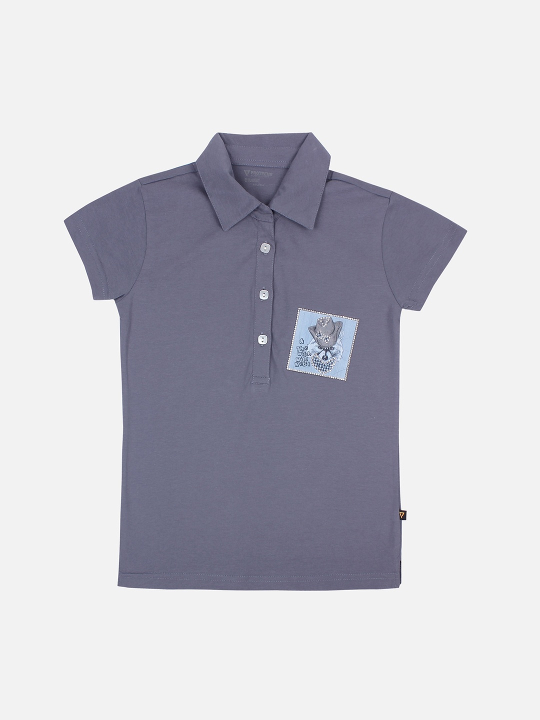

PROTEENS Girls Grey Solid Polo Collar T-shirt