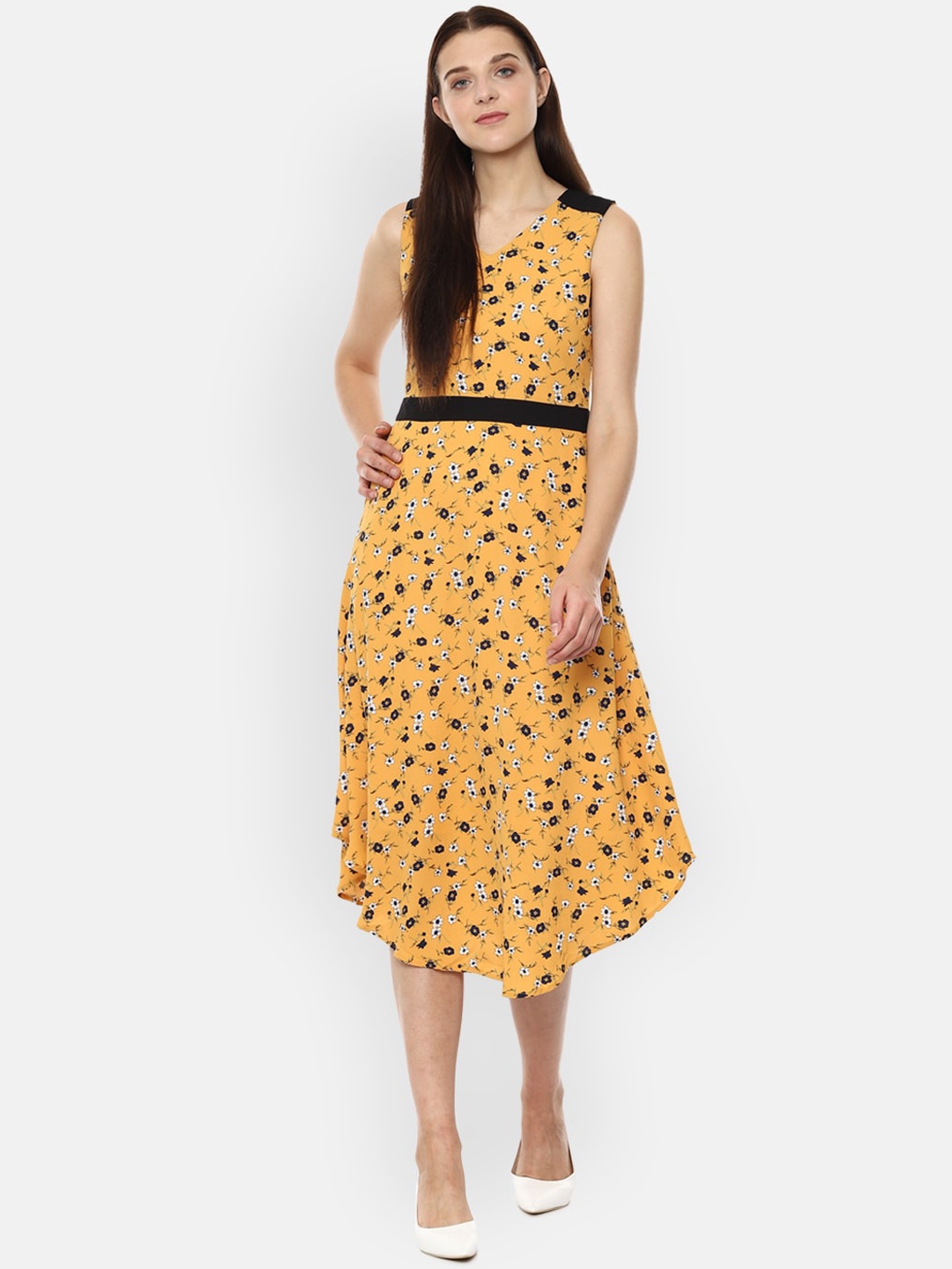 

Van Heusen Woman Yellow Printed Fit and Flare Dress
