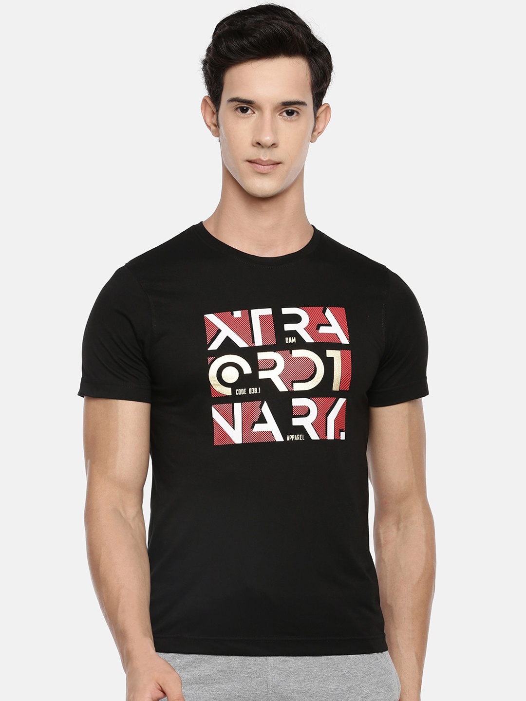 

Dollar Men Black Printed Round Neck T-shirt