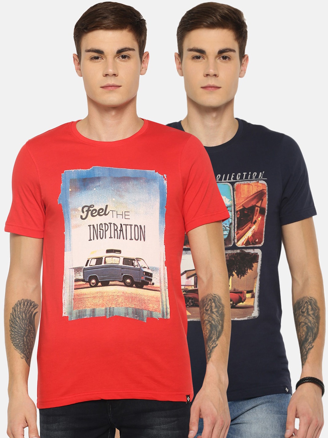 Dollar Men Pack Of 2 Printed Round Neck T-shirts, Red