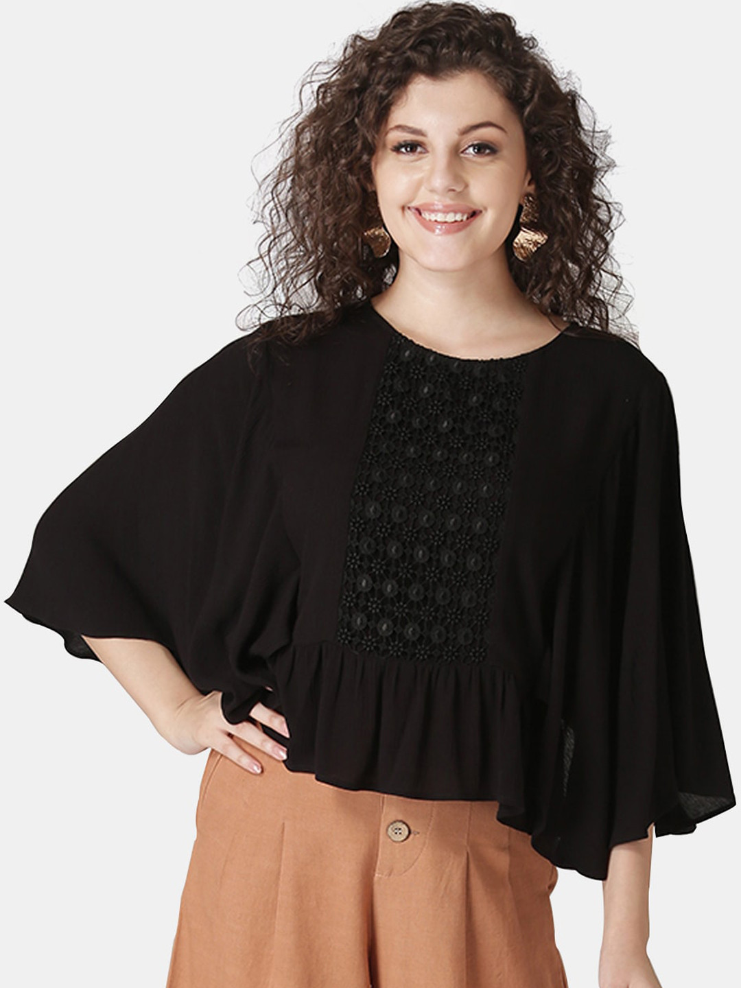 

DIVA WALK EXCLUSIVE Women Black Self Design Cape Top
