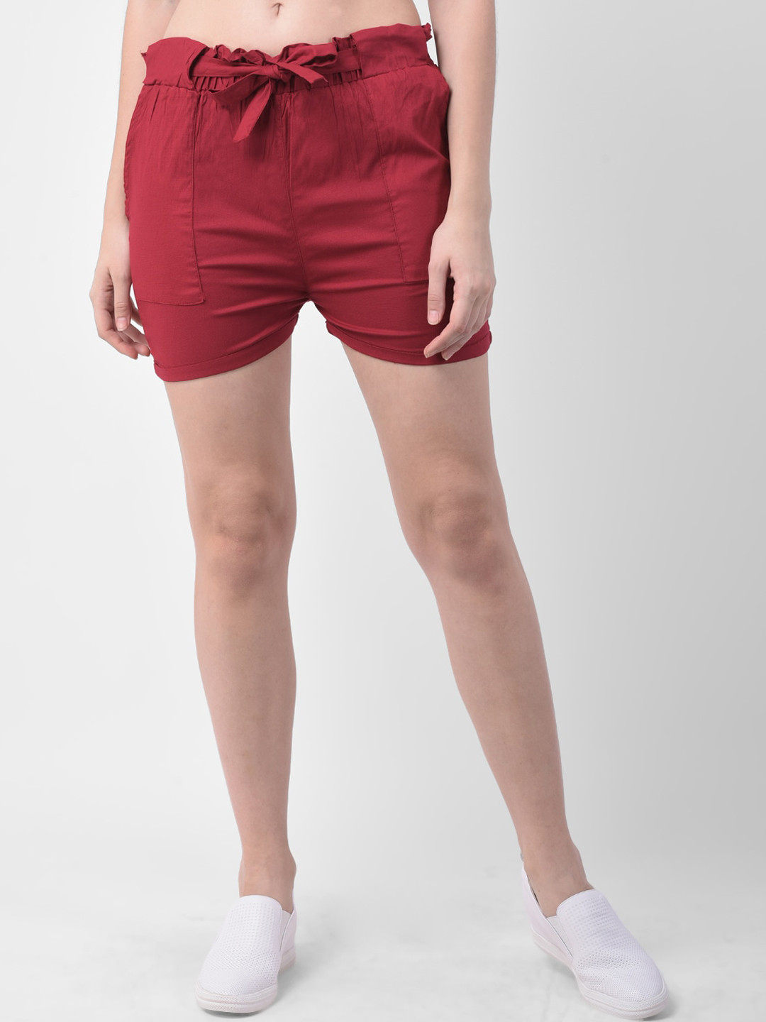

GRACIT Women Red Solid Slim Fit Regular Shorts
