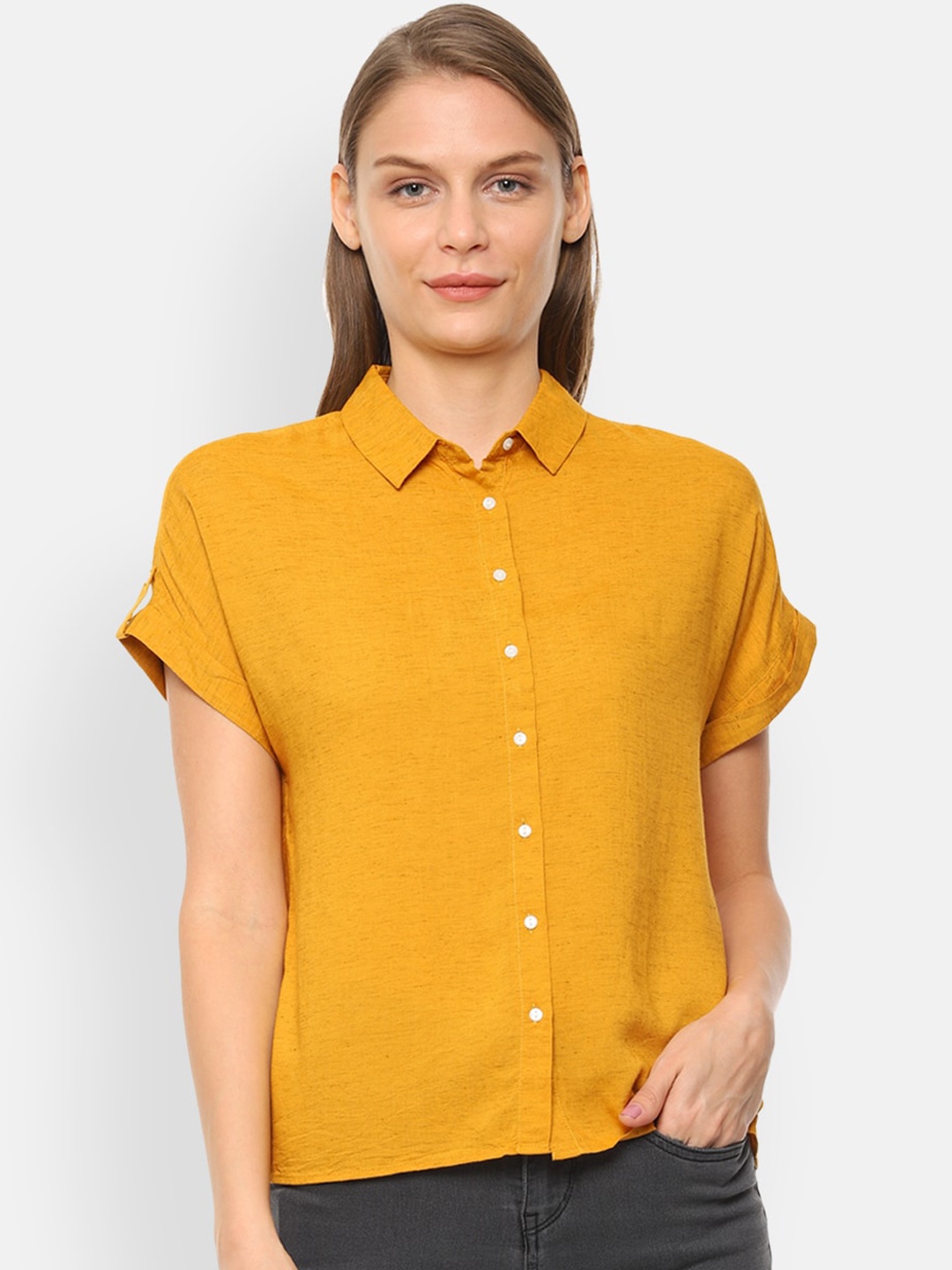 

Van Heusen Woman Women Yellow Regular Fit Solid Casual Shirt