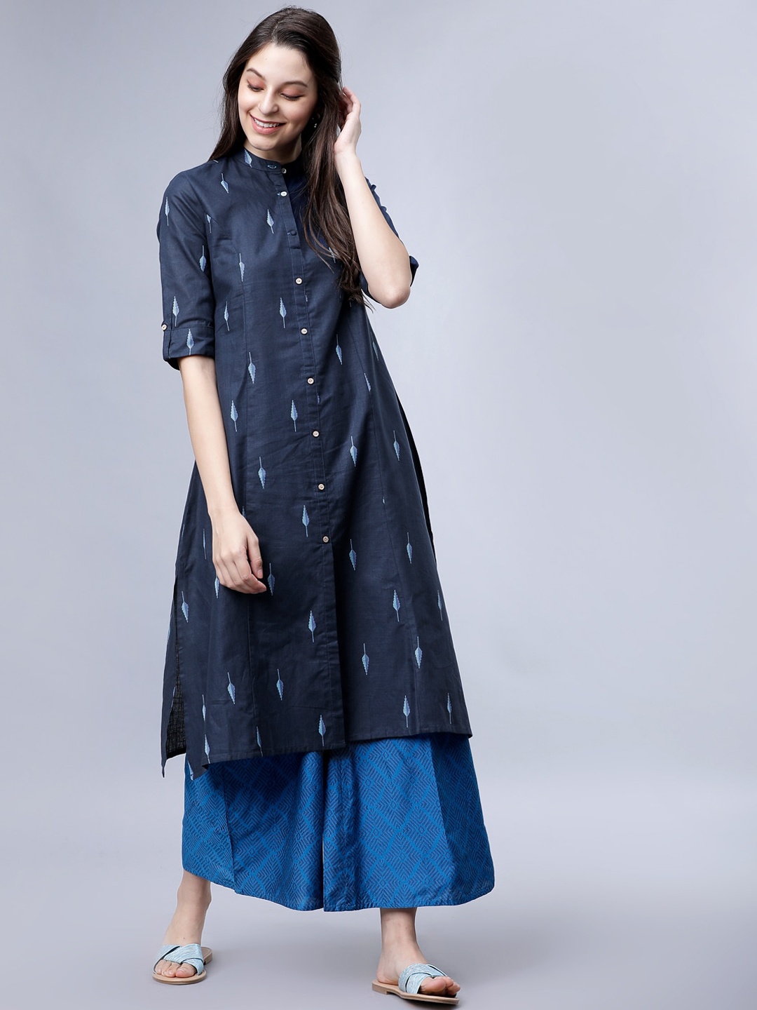 

Vishudh Women Navy Blue Printed A-Line Kurta