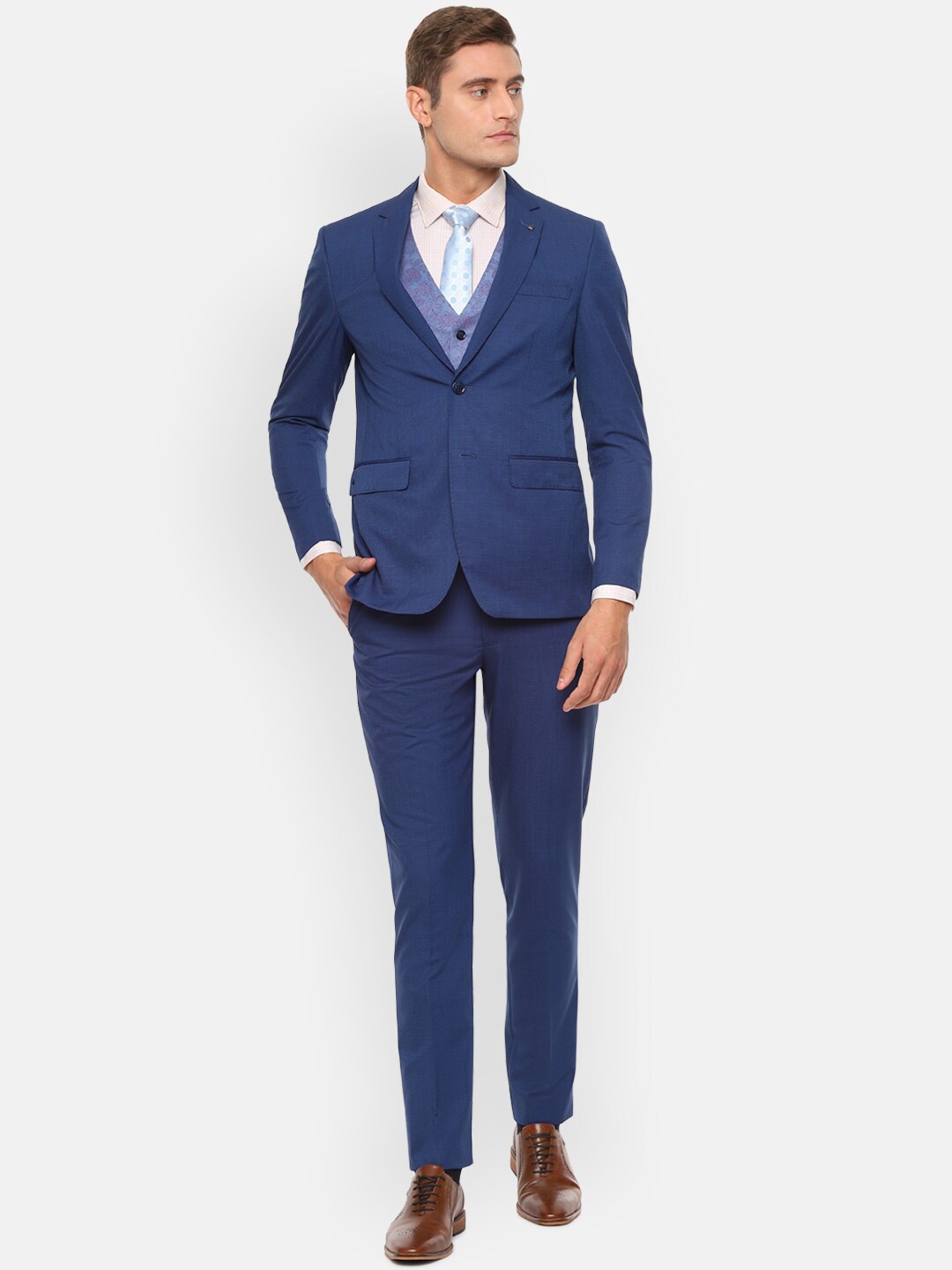 

Louis Philippe Men Blue Solid Slim-Fit Single-Breasted Formal Three-Piece Suit, Navy blue