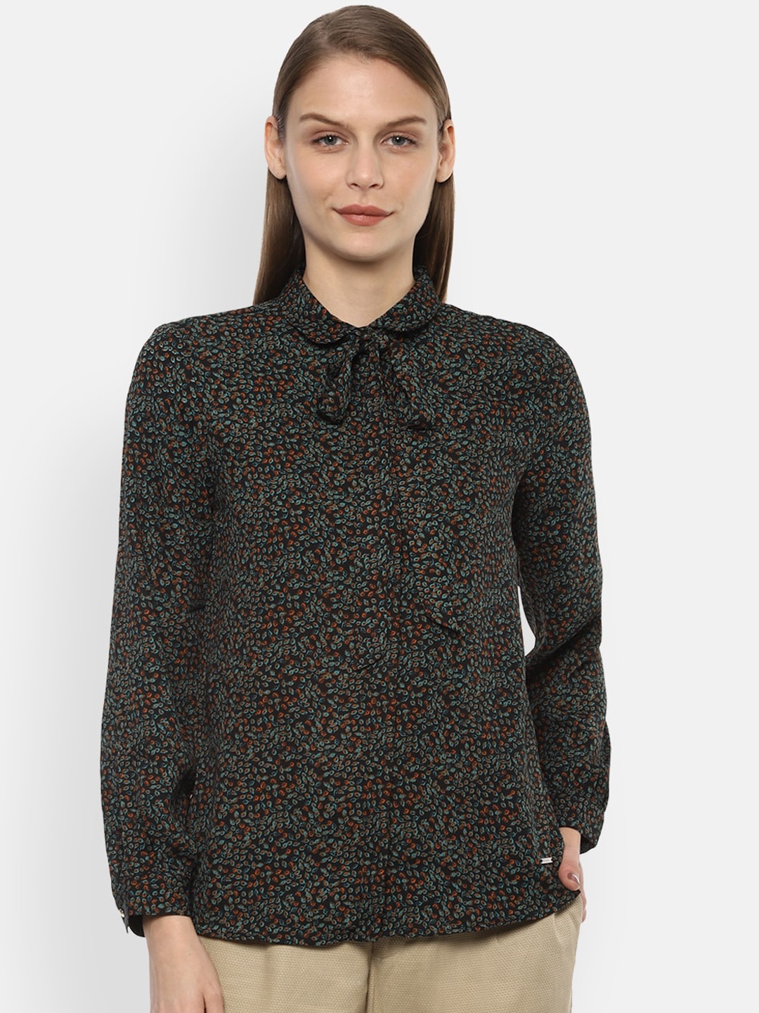 

Van Heusen Woman Women Black & Orange Regular Fit Printed Casual Shirt