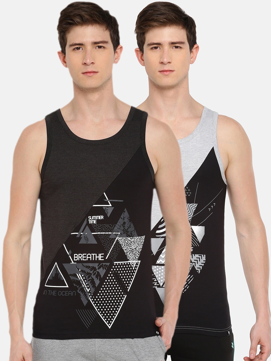 

Dollar Men Pack of 2 Assorted Printed Innerwear Vests AMTT-102-PO2-GM-Blk