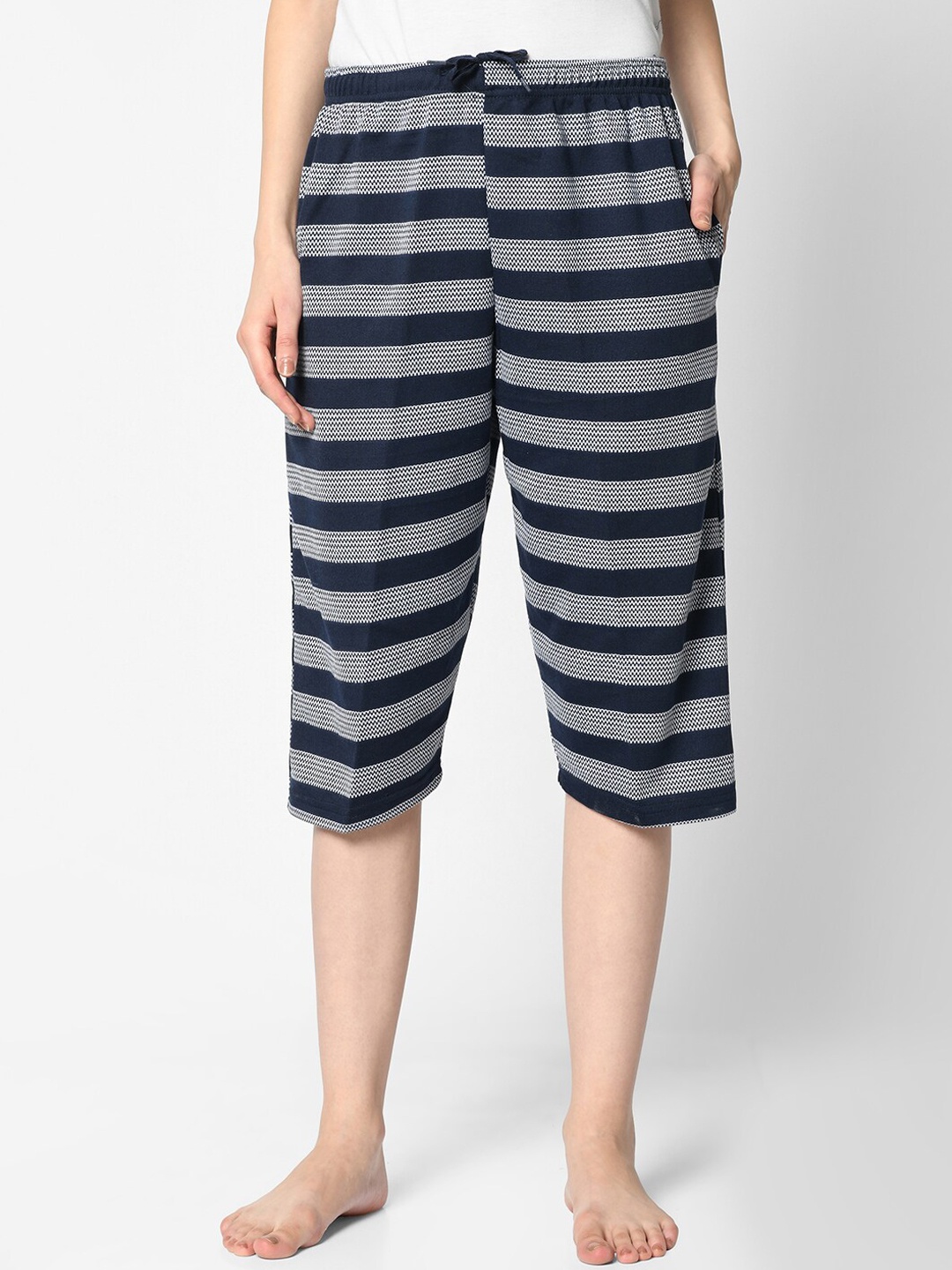 

MACK JONNEY Women Navy Blue Striped Lounge Shorts