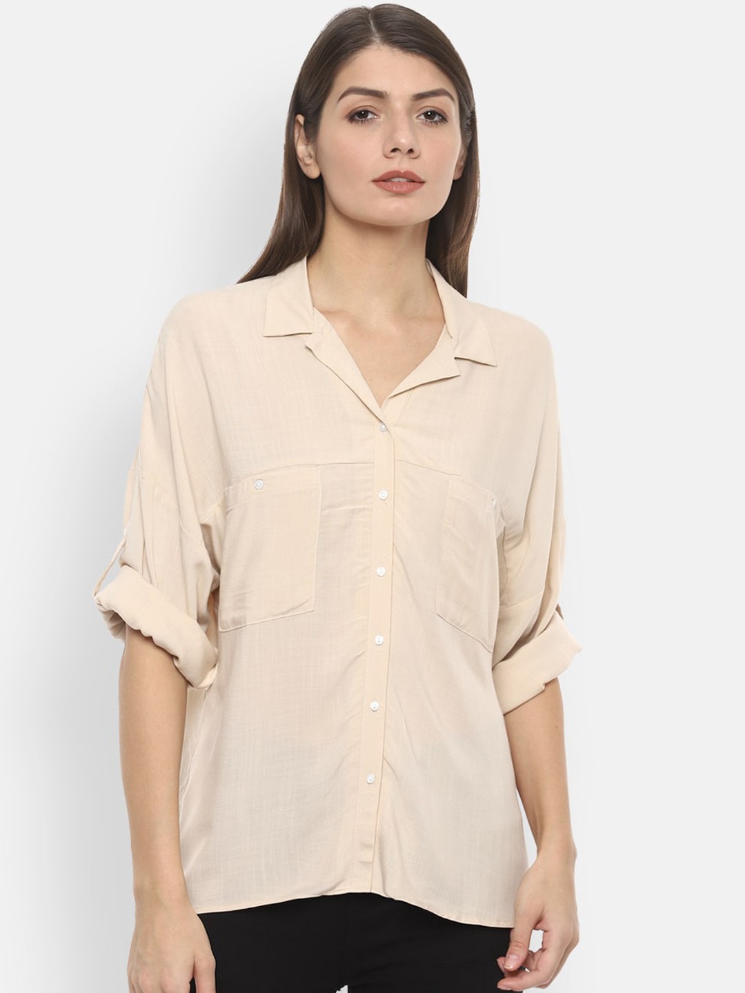 

Van Heusen Woman Women Beige Solid Shirt Style Top