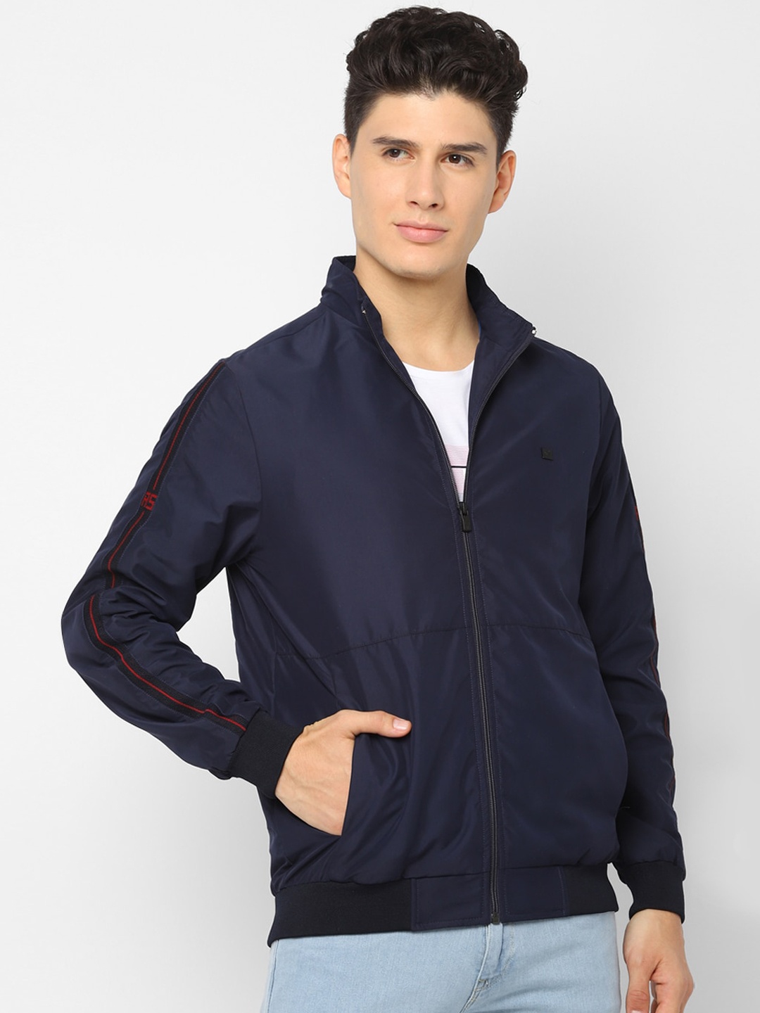 

Allen Solly Men Navy Blue Solid Bomber