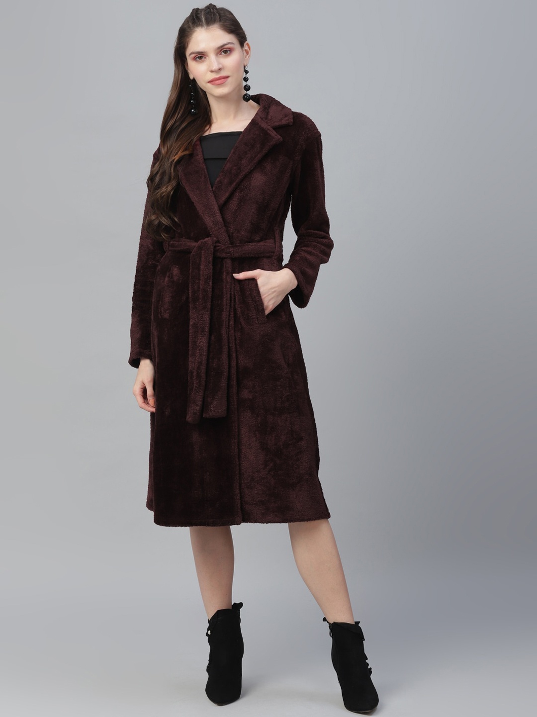 

Athena Women Burgundy Solid Fur Coat