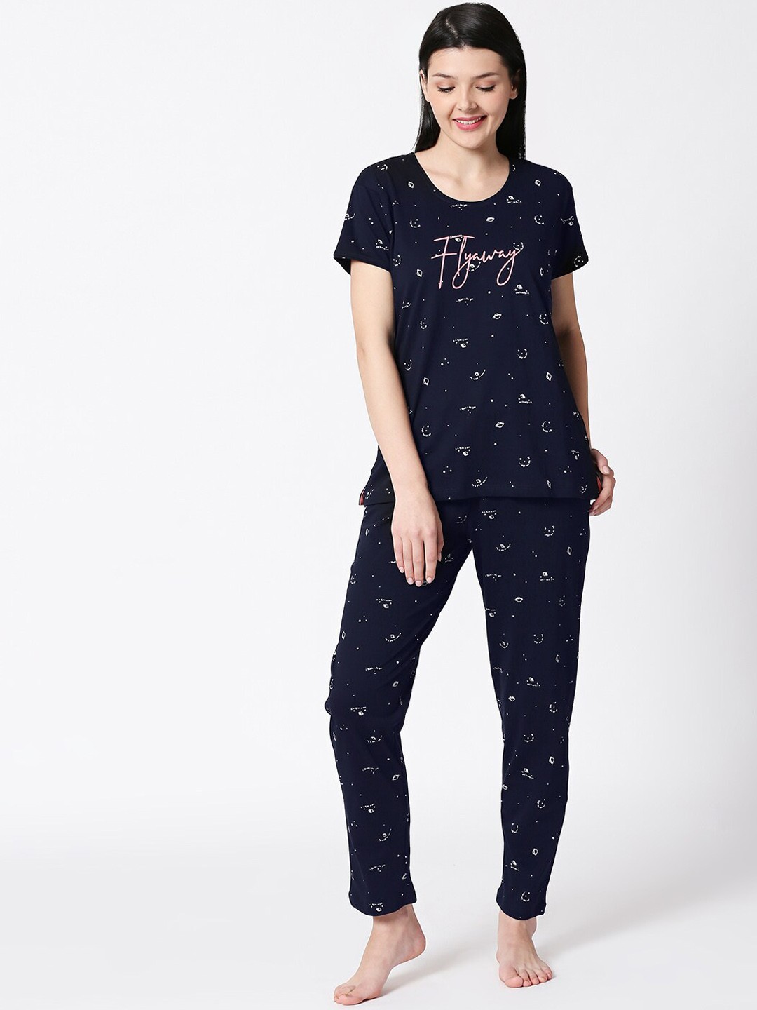 

I like me Women Navy Blue Printed Night suit