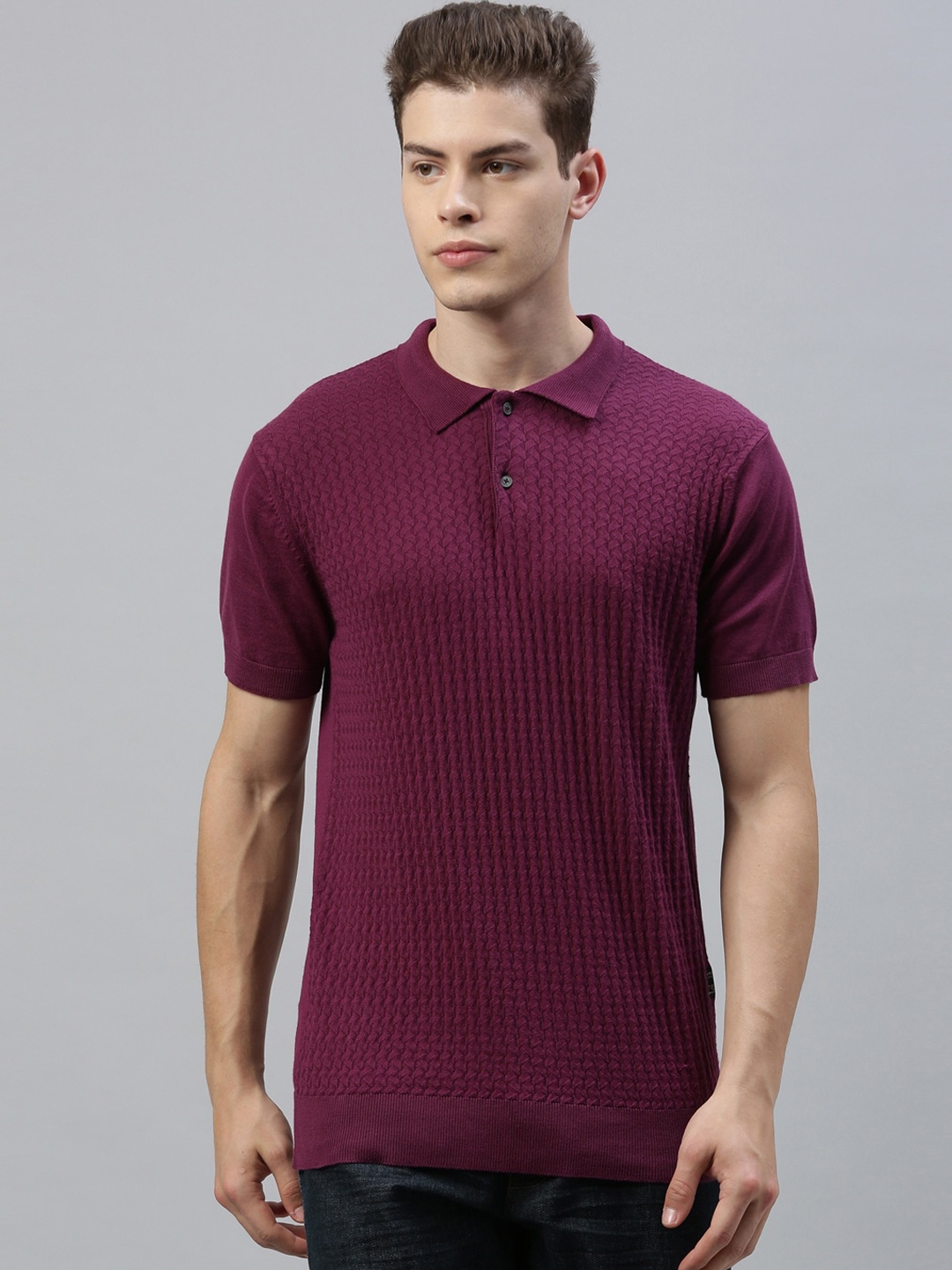 RARE RABBIT Men Past-2 Slim Fit Polo Collar T-Shirt, Purple