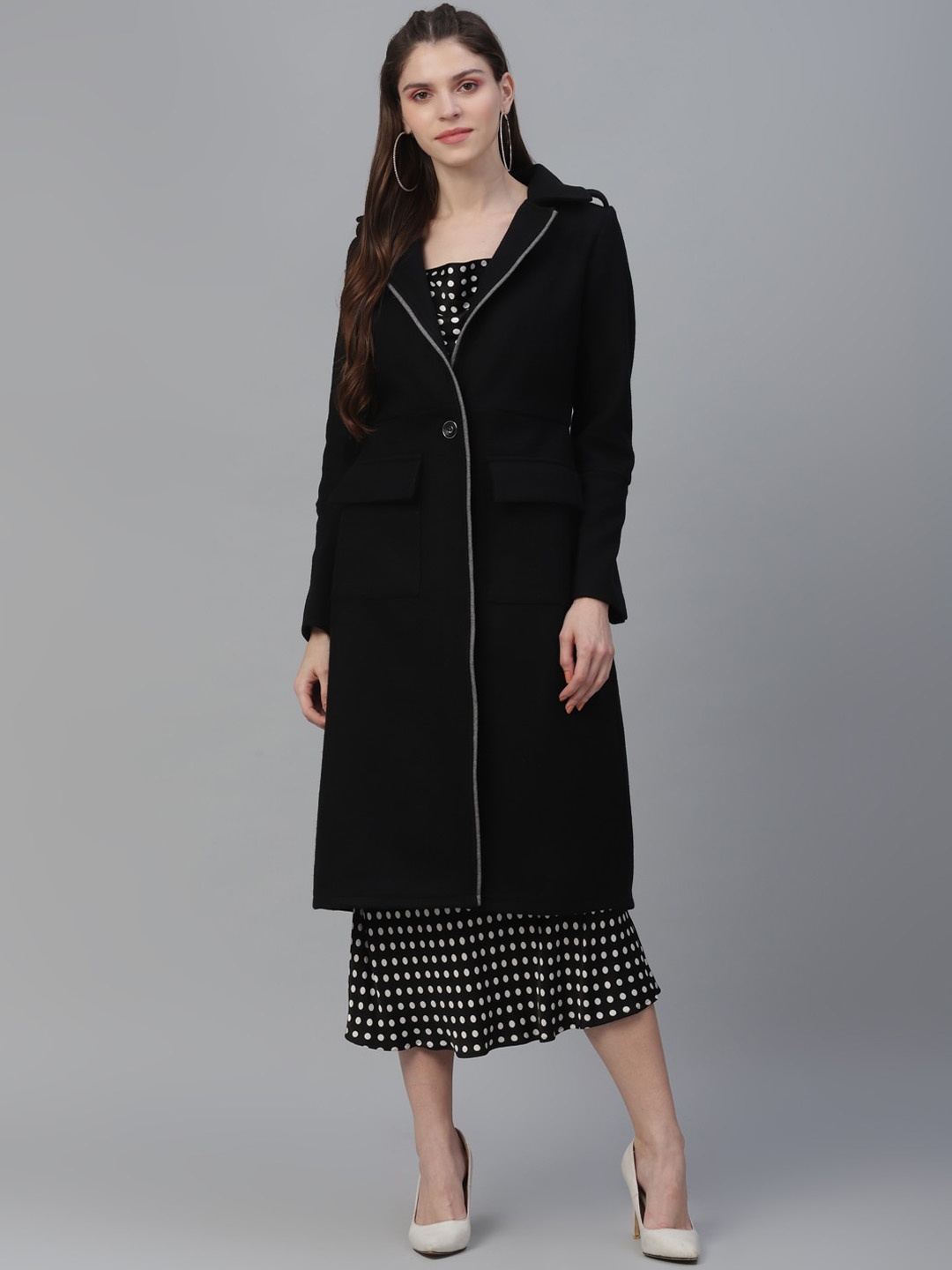 

Athena Women Black Solid Longline Overcoat