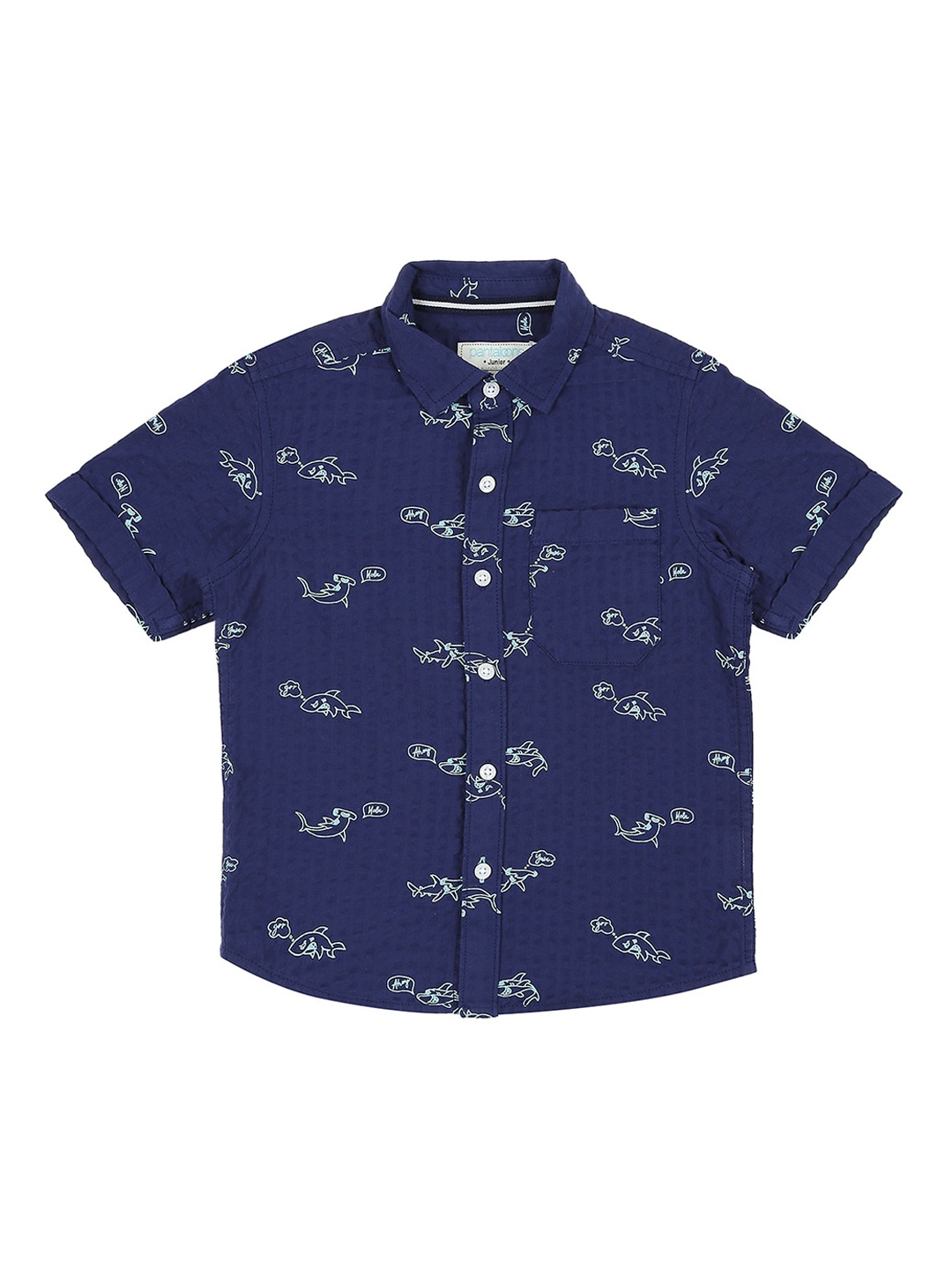 

Pantaloons Junior Boys Navy Blue Regular Fit Printed Casual Shirt