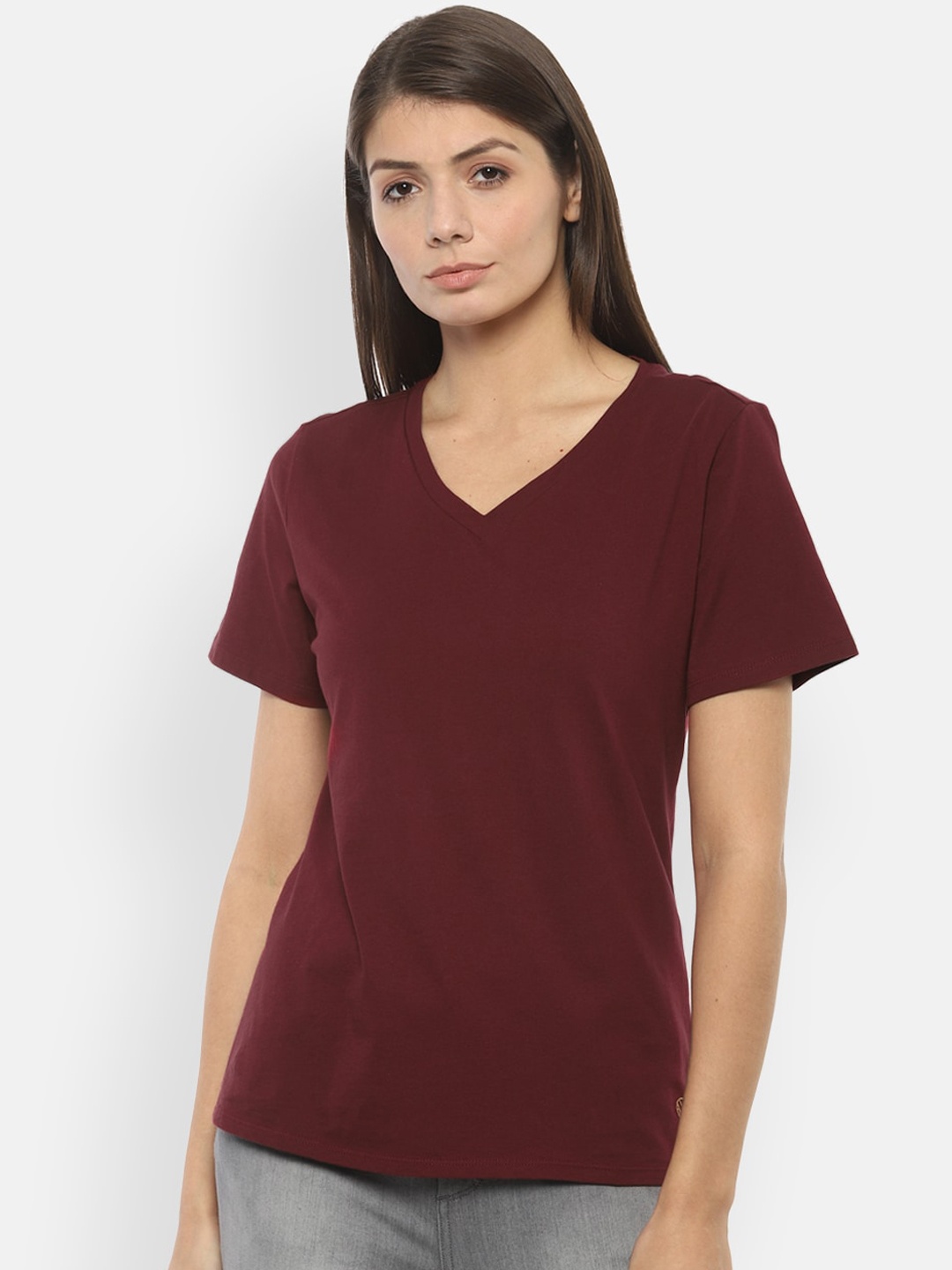 

Van Heusen Women Maroon Solid Pure Cotton Top