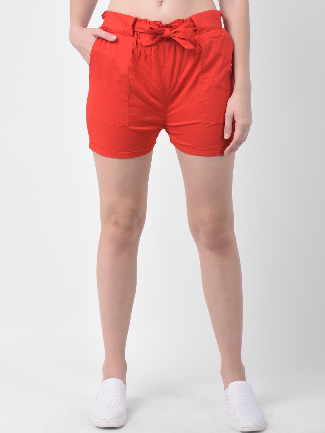 

GRACIT Women Red Solid Slim Fit Regular Shorts
