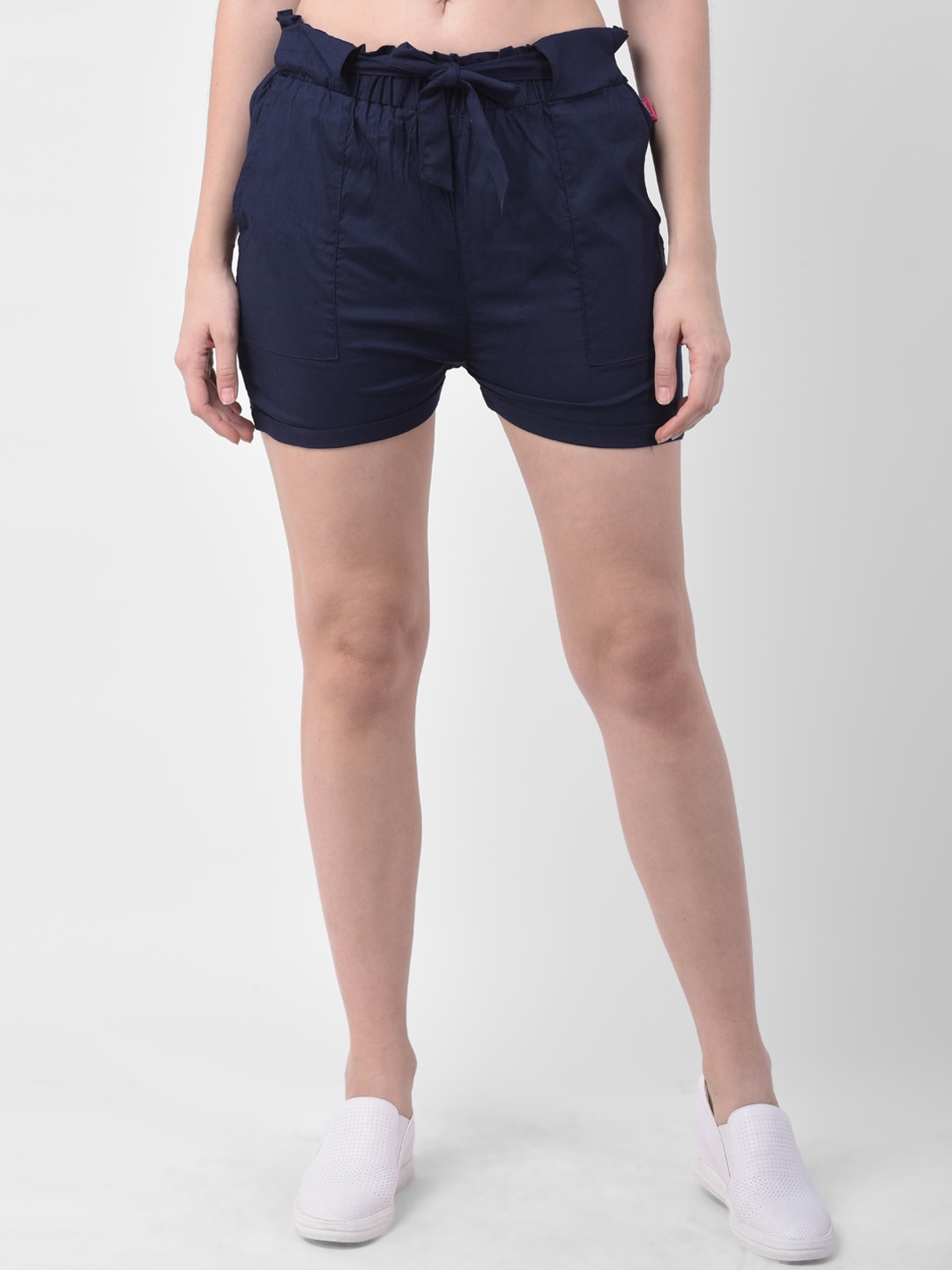 GRACIT Women Navy Blue Solid Slim Fit Regular Shorts