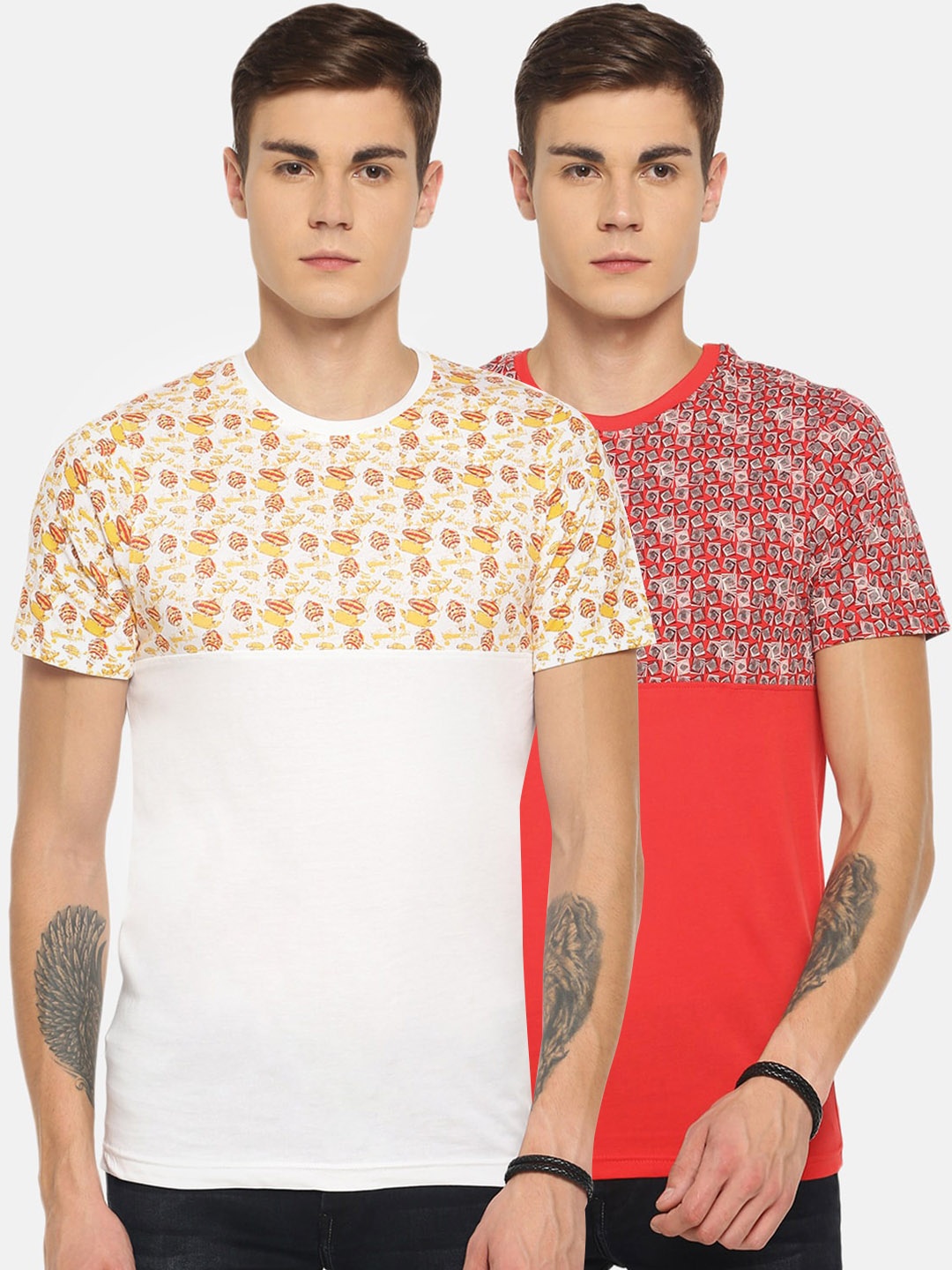 

Dollar Men Pack Of 2 Printed Round Neck T-shirt, White