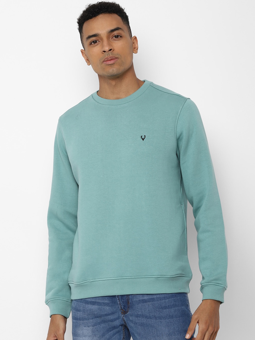 Allen Solly Men Green Solid Sweatshirt