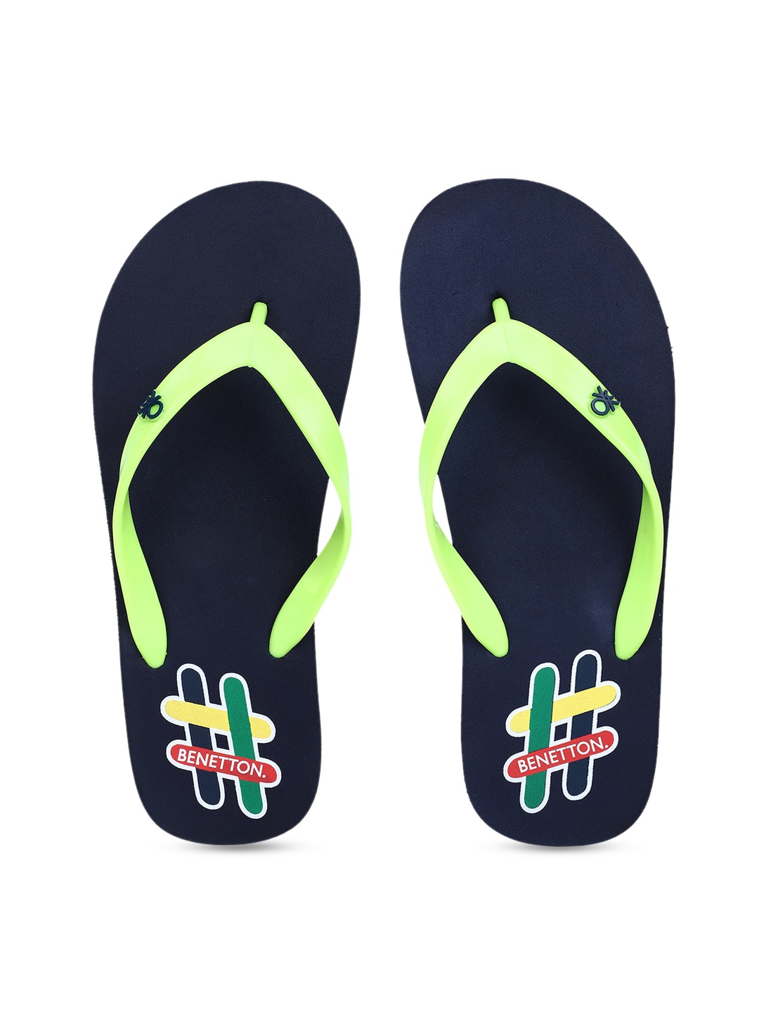 

United Colors of Benetton Men Navy Blue & Green Printed Thong Flip-Flops