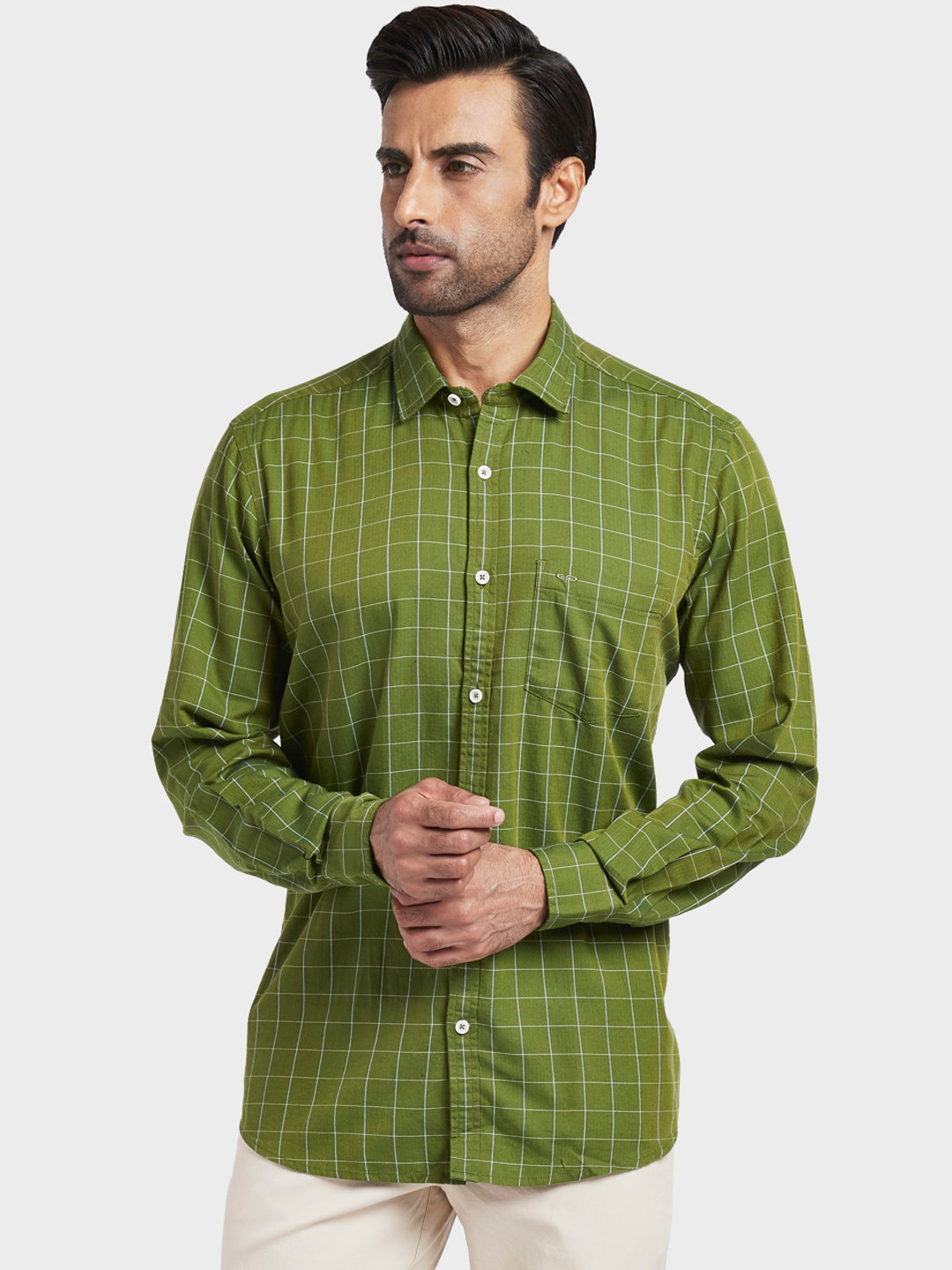 

ColorPlus Men Green & White Regular Fit Checked Casual Shirt