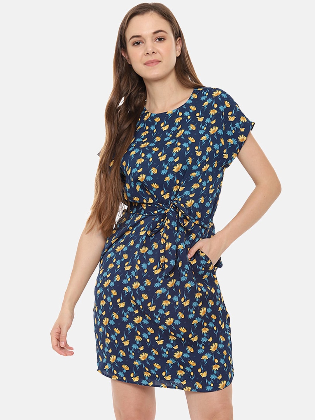 Allen Solly Women Navy Blue Floral Printed A-Line Dress