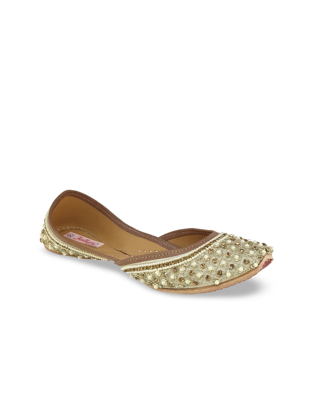 

Fulkari Women Beige Woven Design Genuine Leather Mojaris
