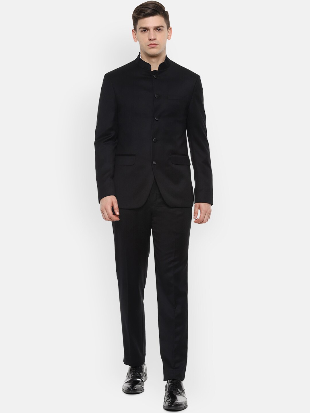 

Louis Philippe Men Navy Blue Solid Bandhgala Formal Suit, Black