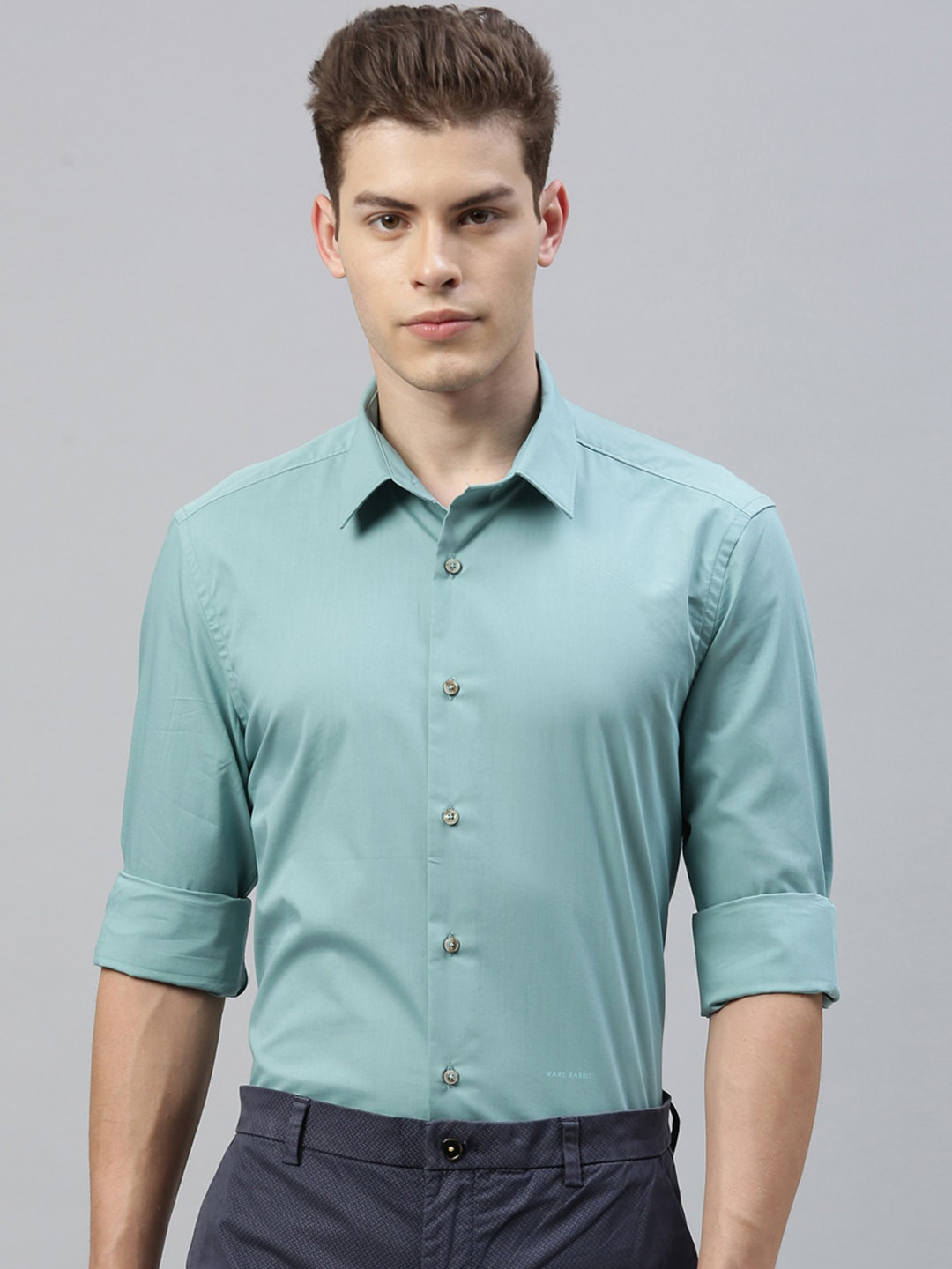 

RARE RABBIT Men Green Tailored Fit Solid Casual Shirt