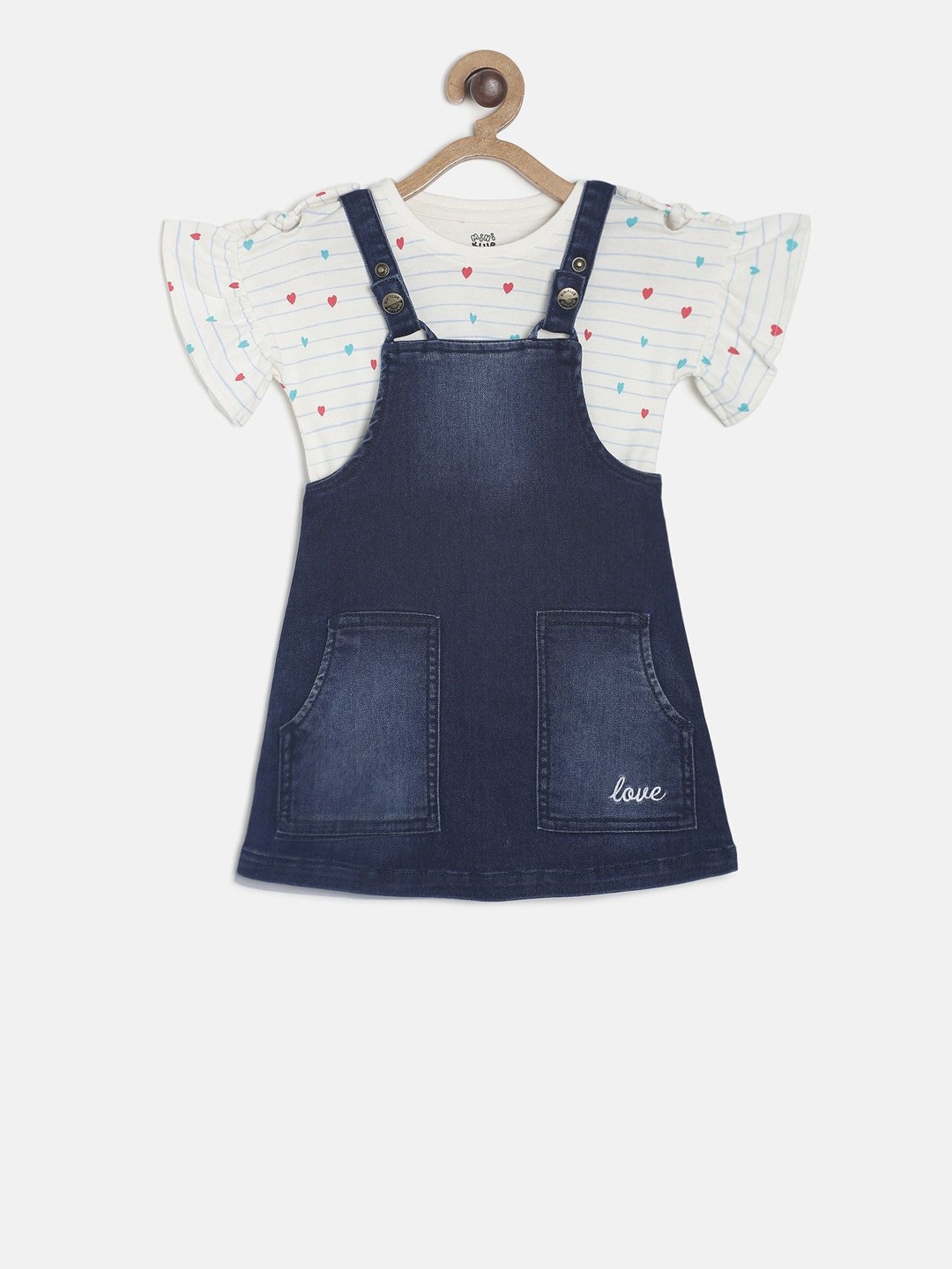 

MINI KLUB Girls Navy Blue Solid Pinny Set