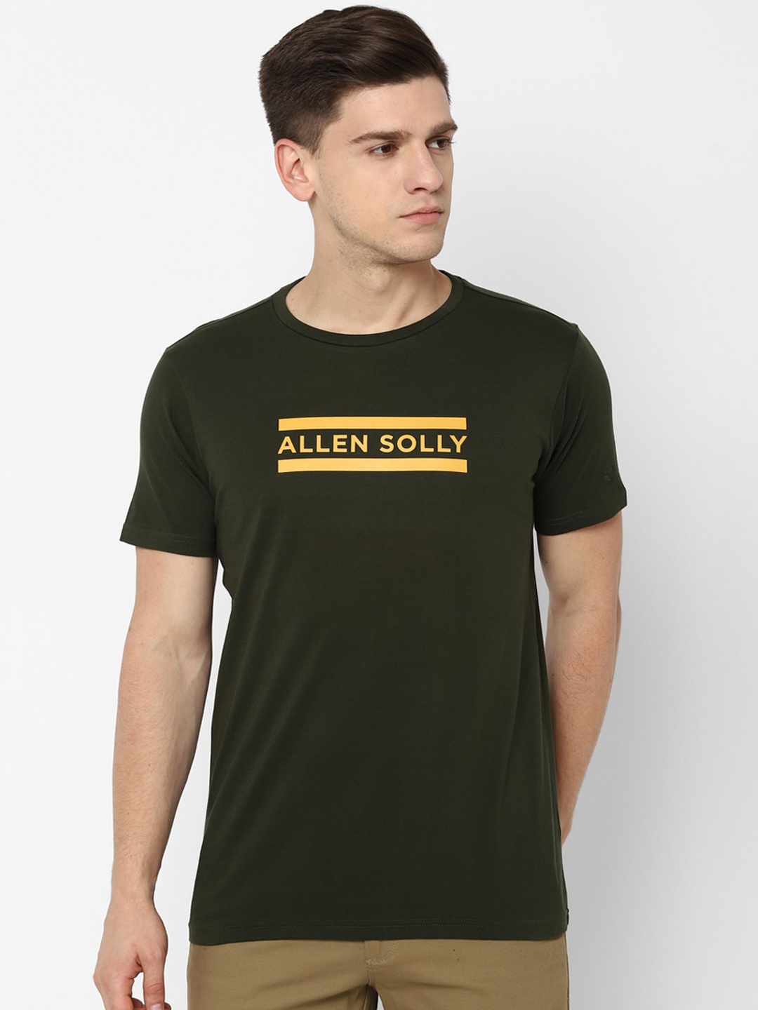 

Allen Solly Men Olive Green Printed Round Neck T-shirt