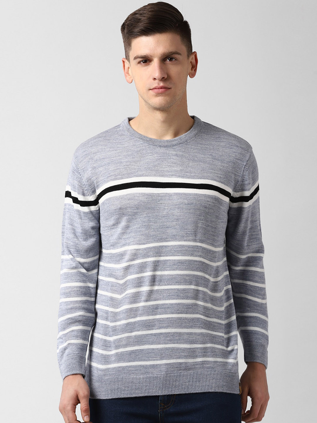 

Peter England Casuals Men Acrylic Grey Striped Pullover Sweater