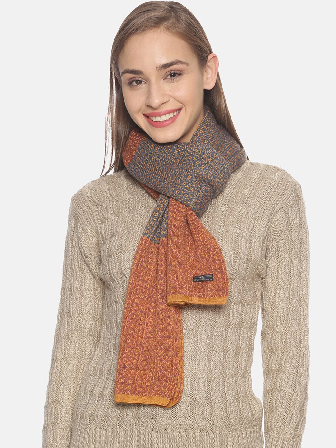 

513 Women Mustard Yellow & Grey Colourblocked Muffler
