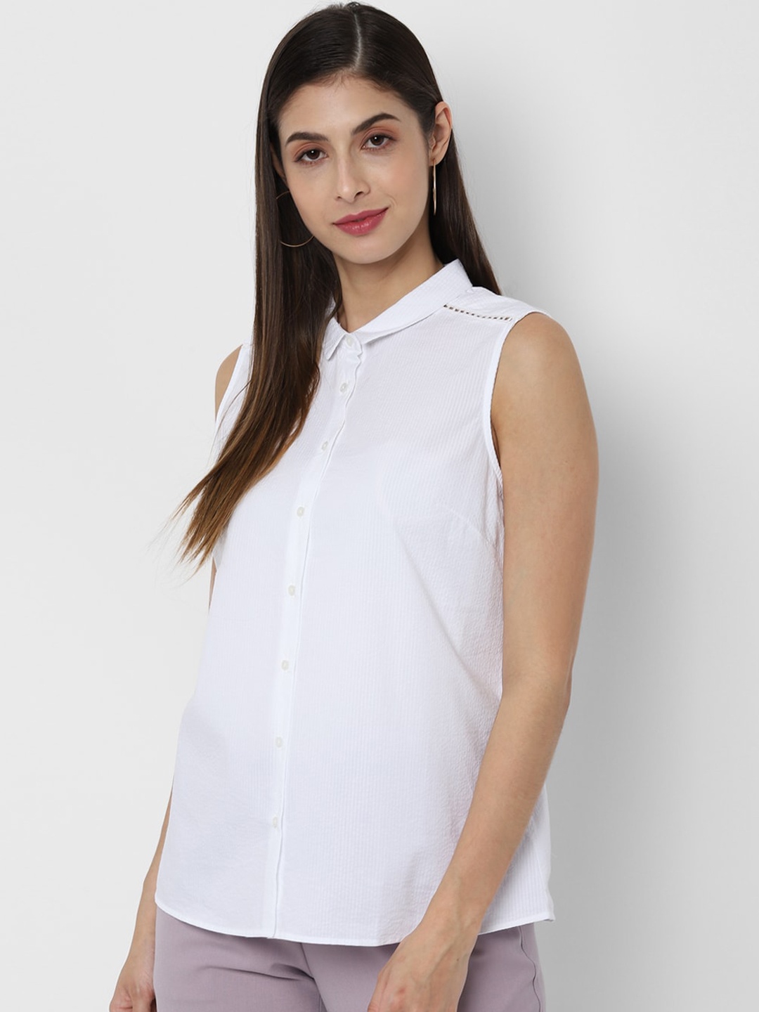 Allen Solly Woman White Striped Shirt Style Top