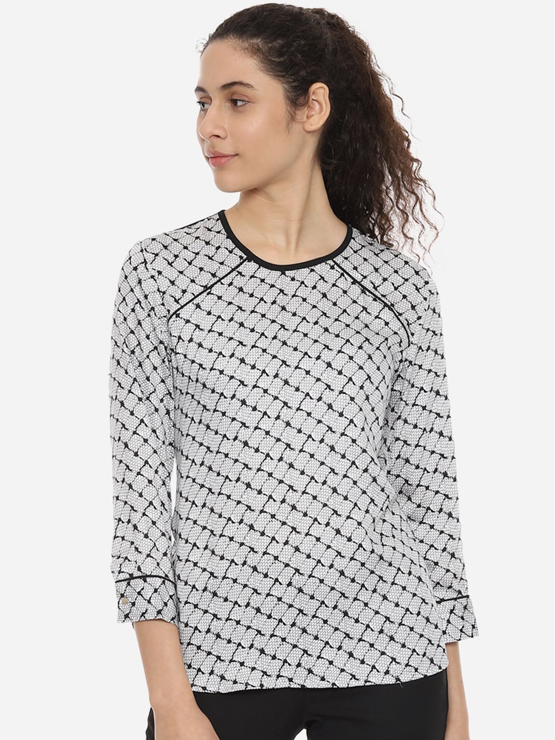 

Van Heusen Woman Women Grey & Black Printed Top
