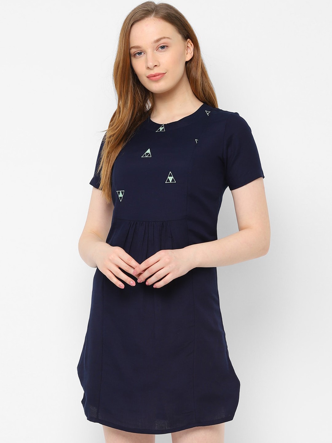 

Allen Solly Woman Navy Blue Embellished A-Line Dress