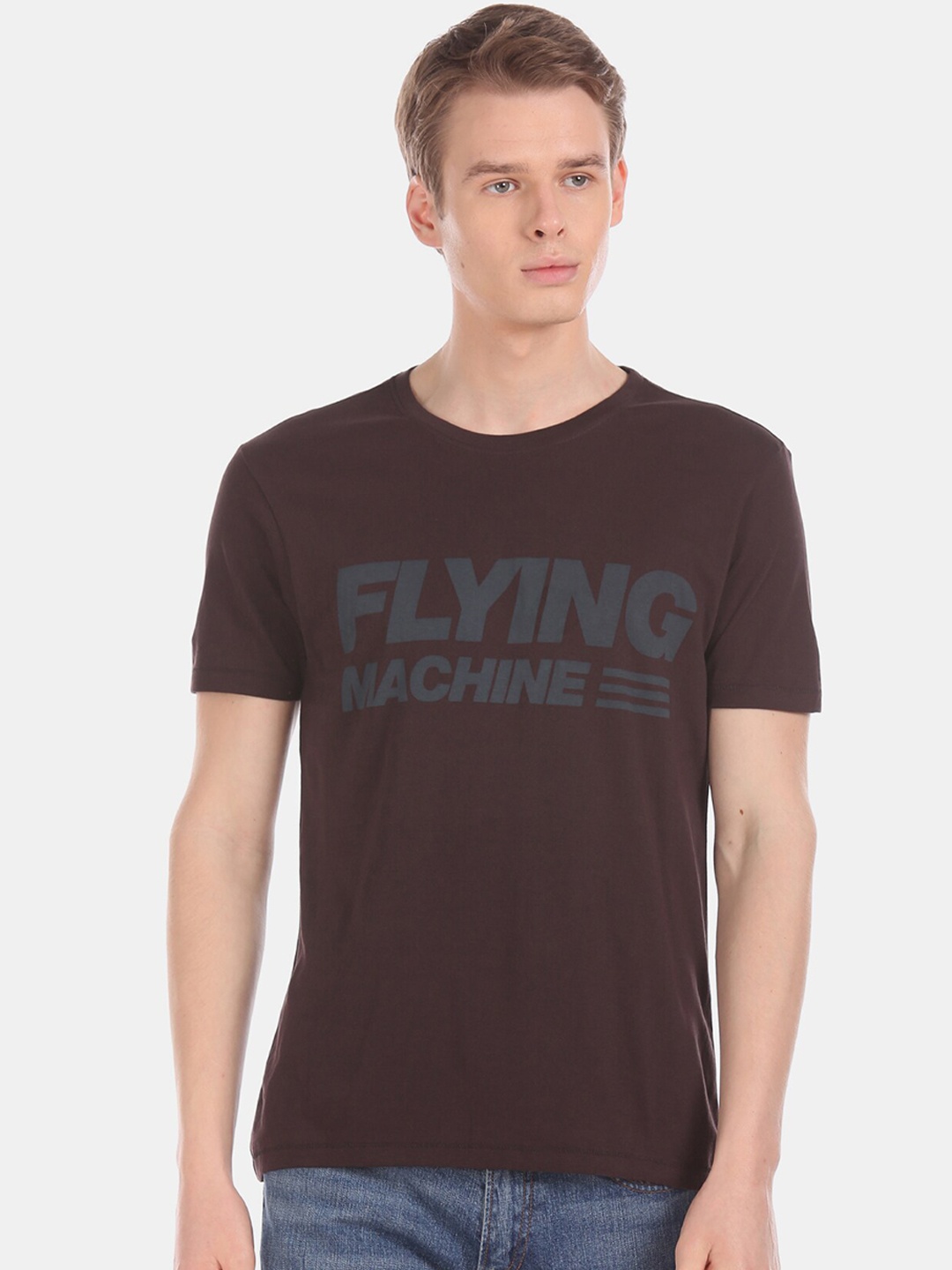 

Flying Machine Men Brown Printed Round Neck T-shirt